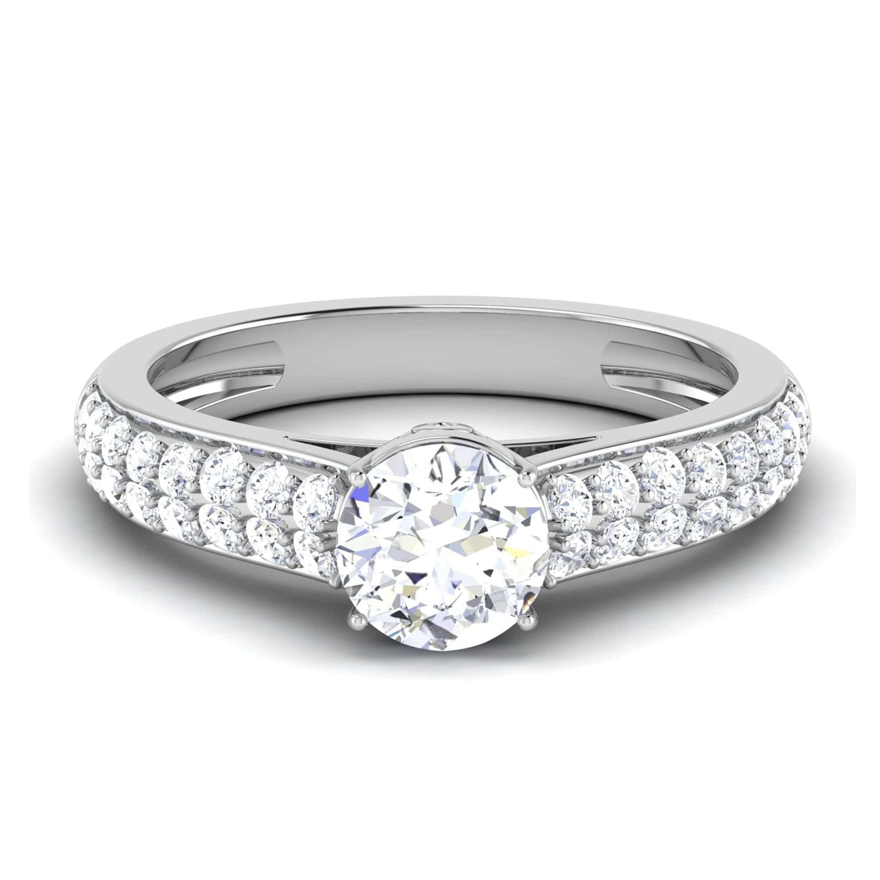 2-Carat Lab Grown Solitaire Two Row Diamond Shank Platinum Engagement Ring JL PT LG G 6989-D