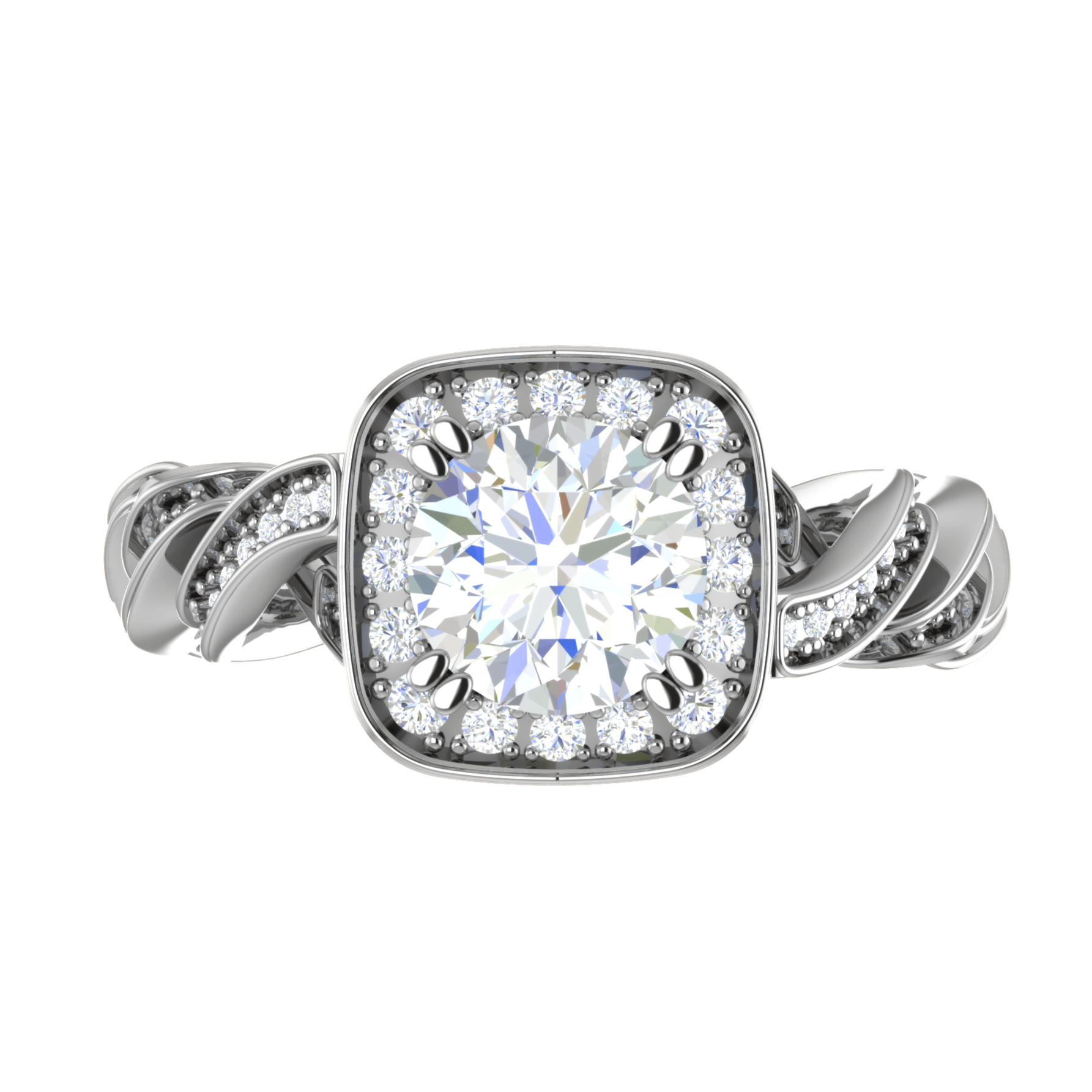 1.50-Carat Lab Grown Solitaire Square Halo Diamond Twisted Shank Platinum Ring JL PT LG G REHS1530-C