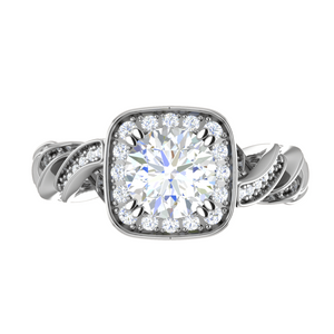 70-Pointer Lab Grown Solitaire Square Halo Diamond Twisted Shank Platinum Ring JL PT LG G REHS1530-A