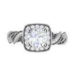 Load image into Gallery viewer, 70-Pointer Solitaire Square Halo Diamond Twisted Shank Platinum Ring JL PT REHS1530-B
