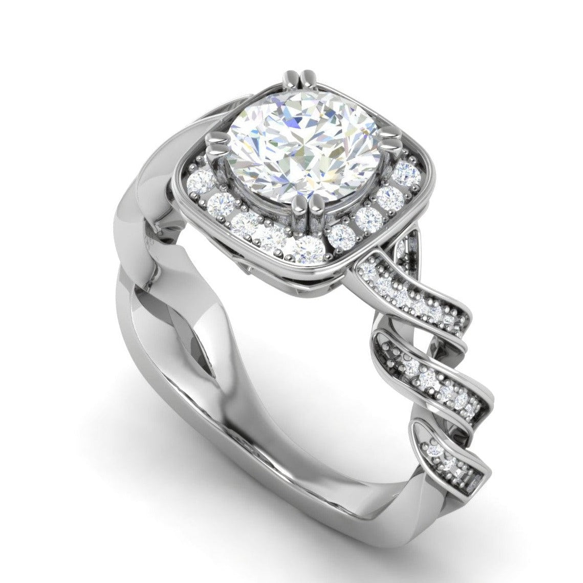 2-Carat Lab Grown Solitaire Square Halo Diamond Twisted Shank Platinum Ring JL PT LG G REHS1530-D