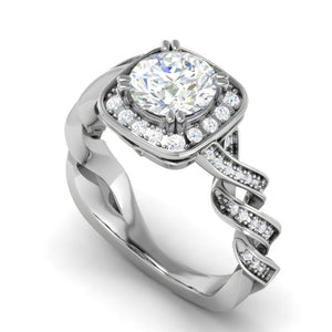 50-Pointer Lab Grown Solitaire Square Halo Diamond Twisted Shank Platinum Ring JL PT LG G REHS1530