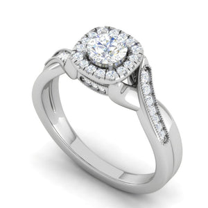 1-Carat Solitaire Halo Diamond Single Twisted Shank Platinum Ring for Women JL PT RV RD 123-C