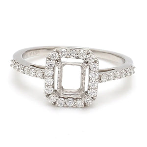 Emerald Cut Solitaire Ring in Platinum Halo Setting JL PT 469