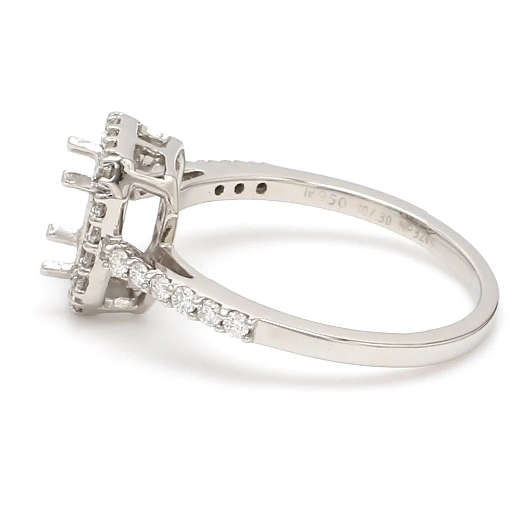 Emerald Cut Solitaire Ring in Platinum Halo Setting JL PT 469