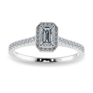 0.30cts Emerald Cut Solitaire Halo Diamond Shank Platinum Ring JL PT 1197