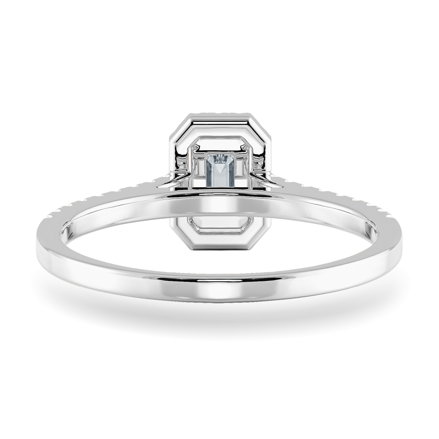 0.50cts Emerald Cut Solitaire Halo Diamond Shank Platinum Ring JL PT 1197-A