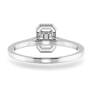 0.70cts Emerald Cut Solitaire Halo Diamond Shank Platinum Ring JL PT 1197-B