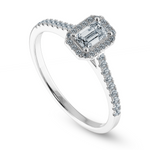 Load image into Gallery viewer, 0.70cts Emerald Cut Solitaire Halo Diamond Shank Platinum Ring JL PT 1197-B
