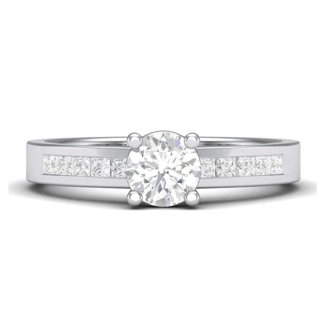 30-Pointer Solitaire Platinum Engagement Ring with Princess Cut Diamond Accents for Women JL PT 461