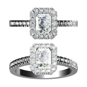 70-Pointer Emerald Cut Solitaire Ring in Platinum Halo Setting JL PT 469-A