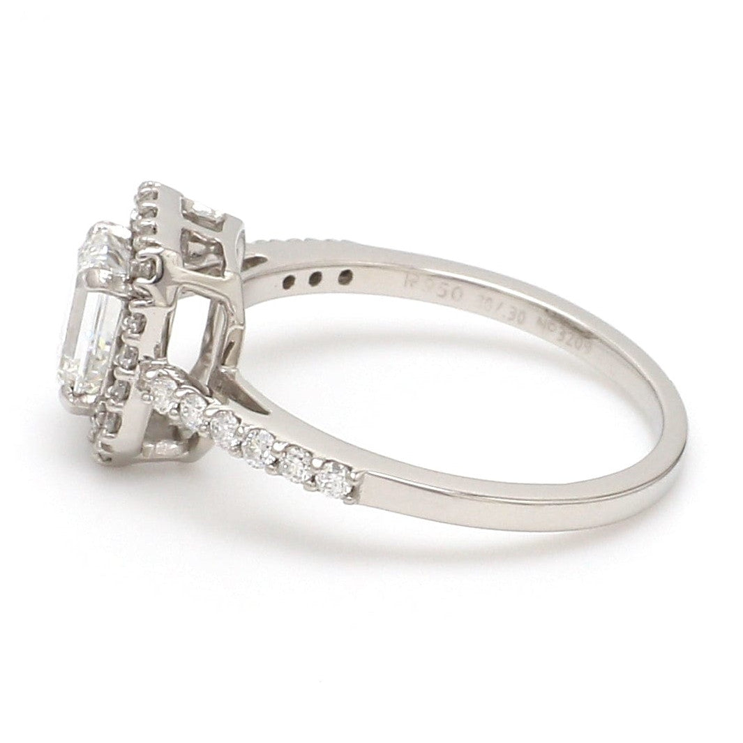 70-Pointer Emerald Cut Solitaire Ring in Platinum Halo Setting JL PT 469-A