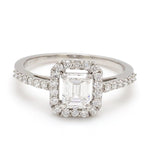 Load image into Gallery viewer, 70-Pointer Emerald Cut Solitaire Ring in Platinum Halo Setting JL PT 469-A
