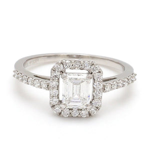 70-Pointer Emerald Cut Solitaire Ring in Platinum Halo Setting JL PT 469-A