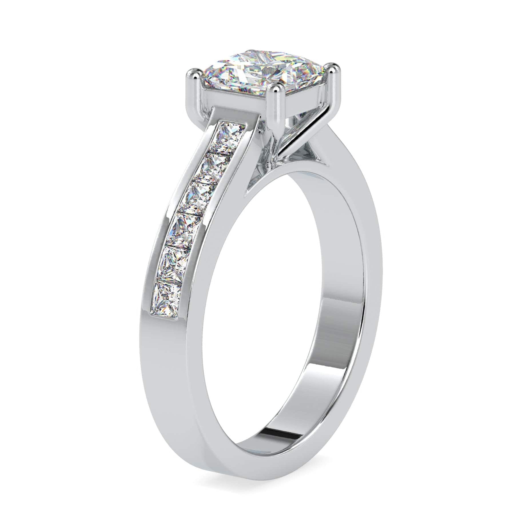 1-Carat Princess Cut Solitaire Platinum Diamond Shank Ring JL PT 0057-C