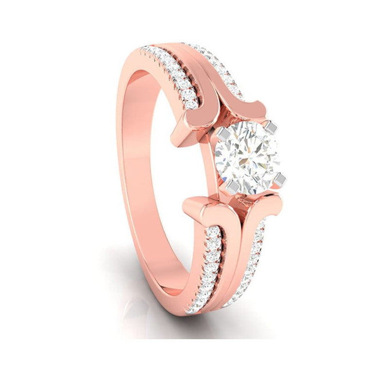 1-Carat Lab Grown Solitaire with 2-Row Diamond Shank 18K Rose Gold Ring JL AU LG G-116R-C   Jewelove.US