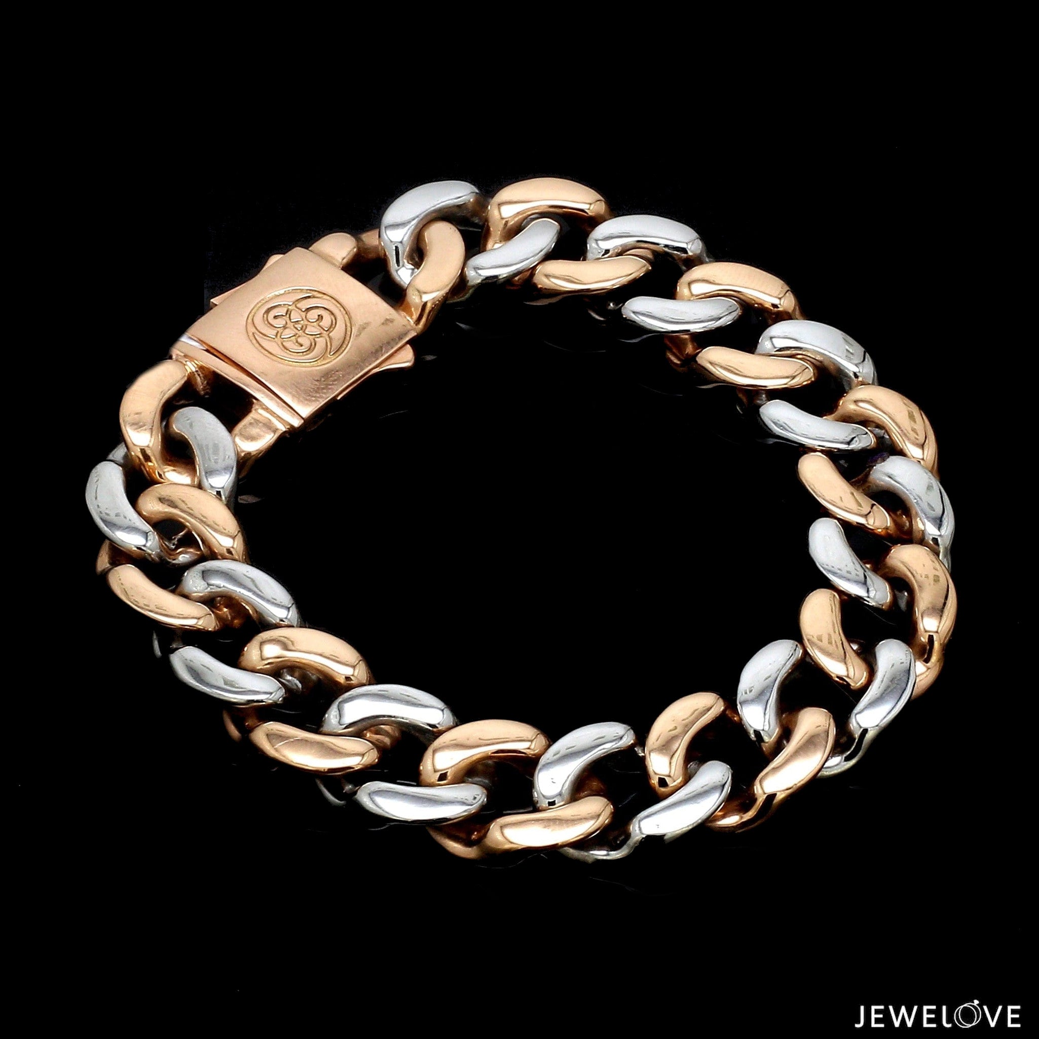 13.5mm Two-tone Platinum & Rose Gold Curb Bracelet for Men JL PTB 1174