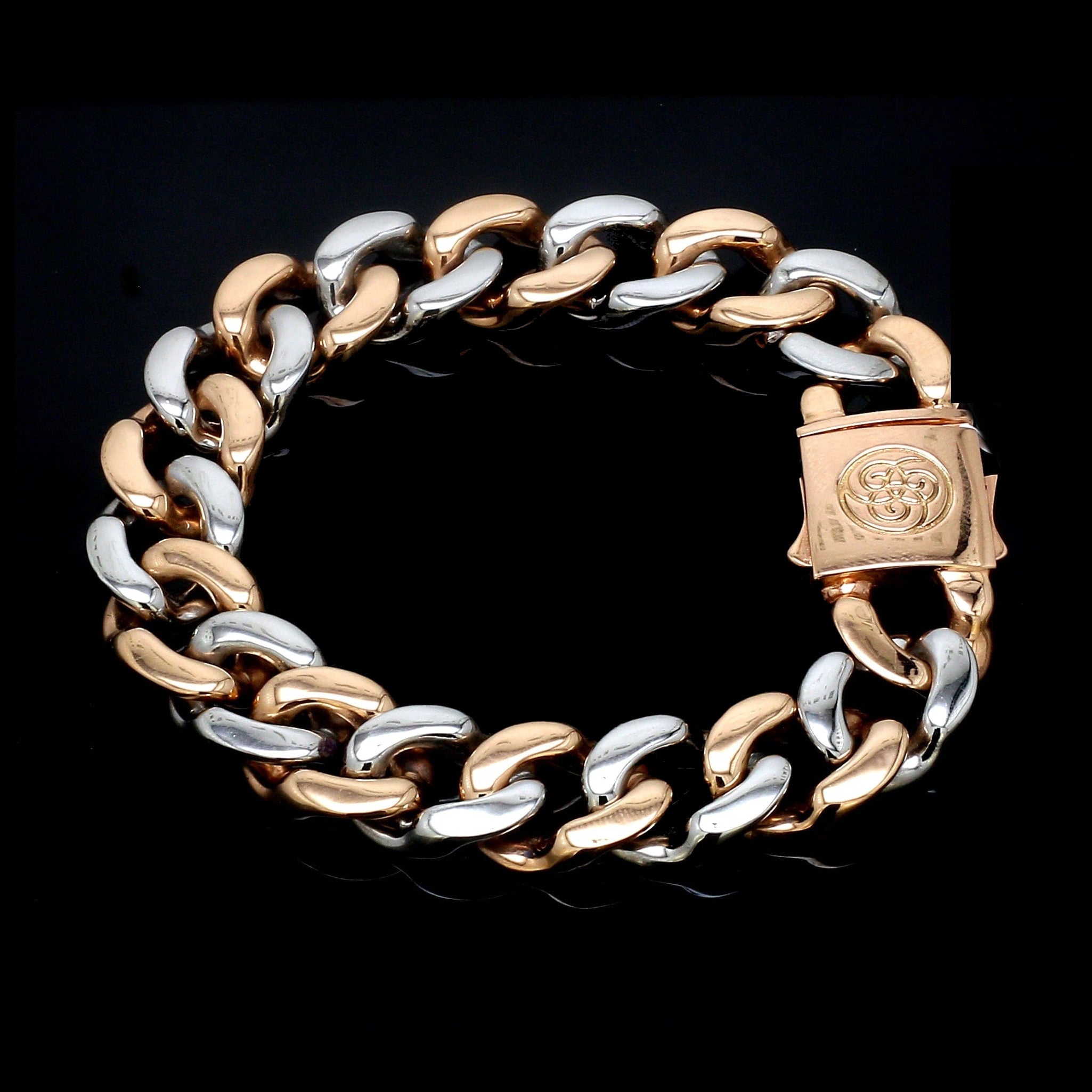 13.5mm Two-tone Platinum & Rose Gold Curb Bracelet for Men JL PTB 1174