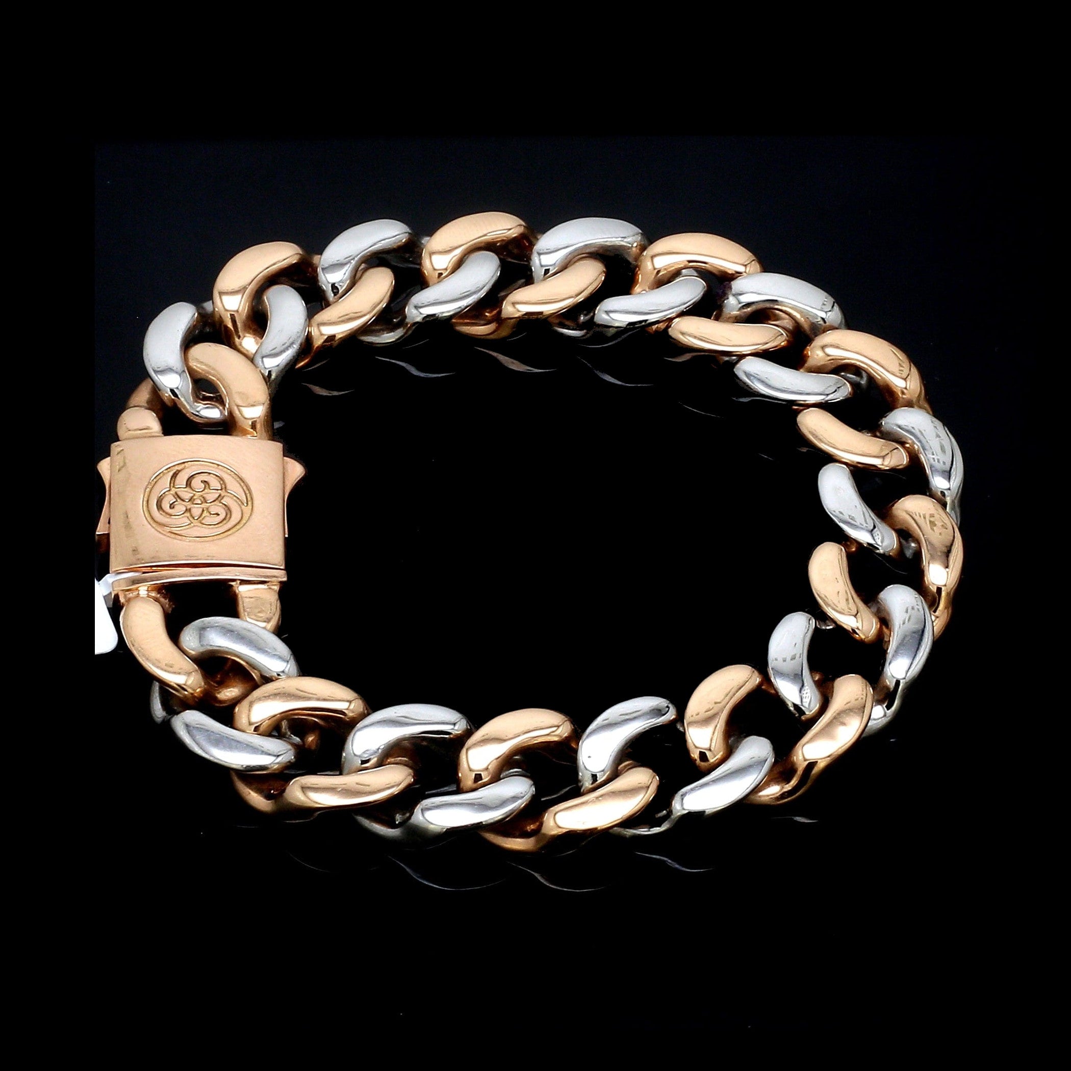 13.5mm Two-tone Platinum & Rose Gold Curb Bracelet for Men JL PTB 1174