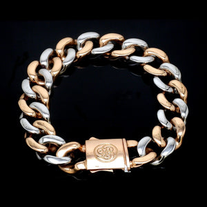 13.5mm Two-tone Platinum & Rose Gold Curb Bracelet for Men JL PTB 1174