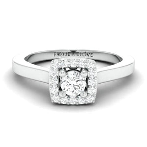 20-Pointer Square Halo Diamond Platinum Engagement Ring JL PT 325