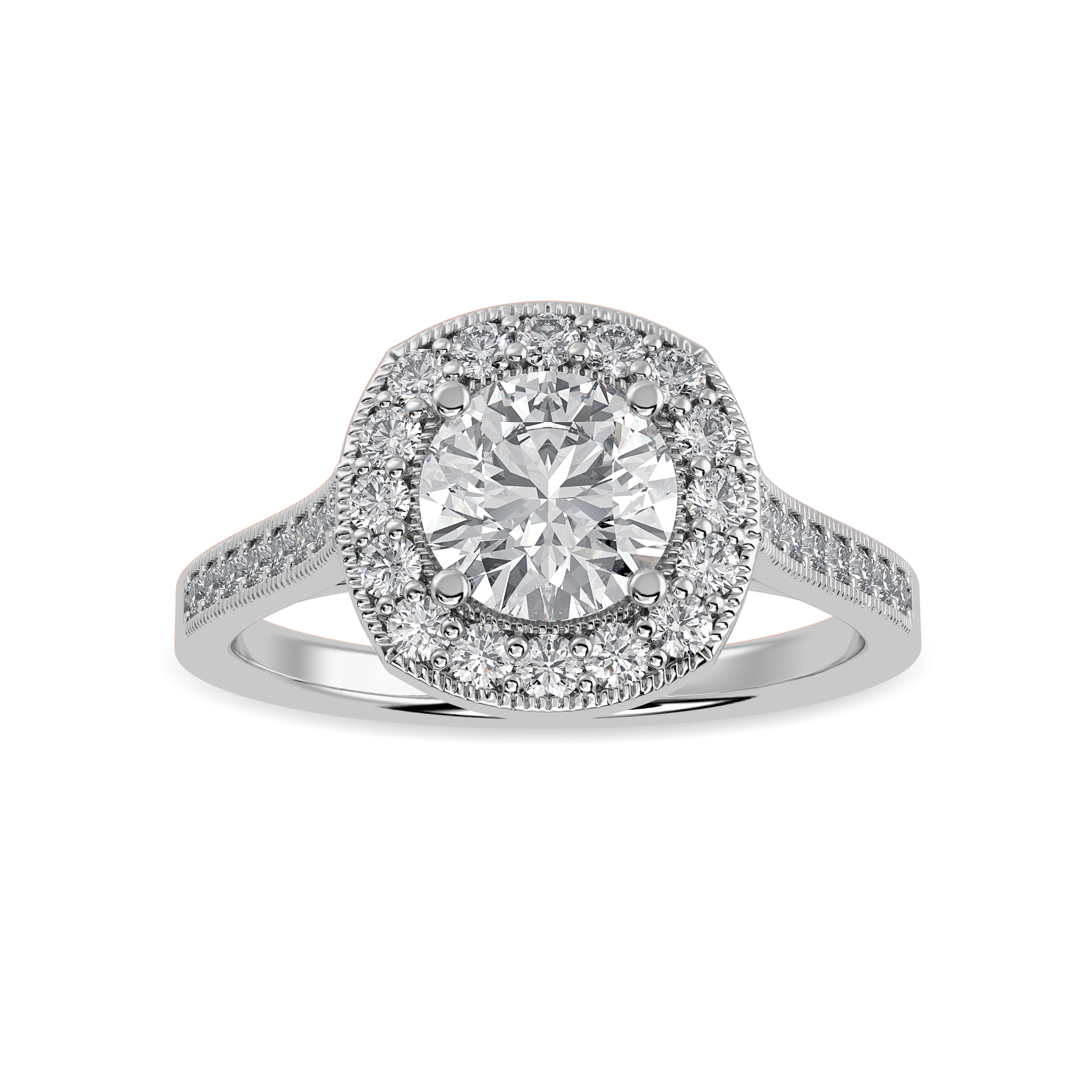 2-Carat Lab Grown Solitaire Halo Diamond Shank Platinum Ring JL PT LG G 1332-C