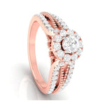 Load image into Gallery viewer, 70-Pointer Solitaire Halo Diamond Split Shank Rose Gold Ring JL AU G 102R-B
