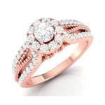 Load image into Gallery viewer, 70-Pointer Solitaire Halo Diamond Split Shank Rose Gold Ring JL AU G 102R-B
