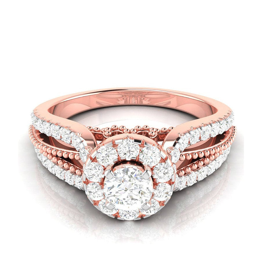 70-Pointer Solitaire Halo Diamond Split Shank Rose Gold Ring JL AU G 102R-B