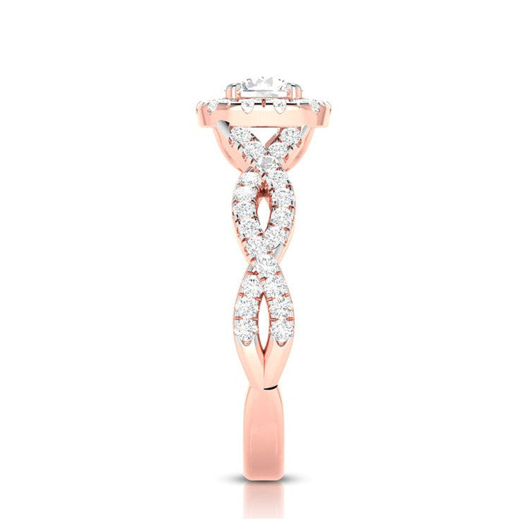 30-Pointer Solitaire Halo Diamond Twisted Shank 18K Rose Gold Ring JL AU G 101R