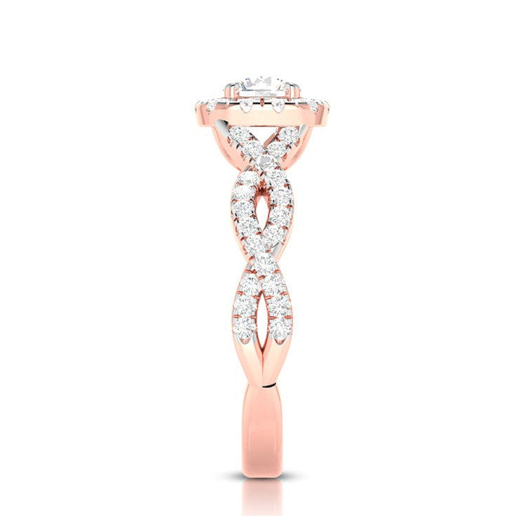 1-Carat Solitaire Halo Diamond Twisted Shank 18K Rose Gold Ring JL AU G 101R-C