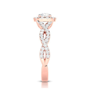 1-Carat Solitaire Halo Diamond Twisted Shank 18K Rose Gold Ring JL AU G 101R-C