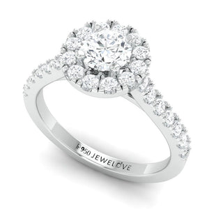 40-Pointer Platinum Solitaire Engagement Ring with Diamond Halo & Shank JL PT 671