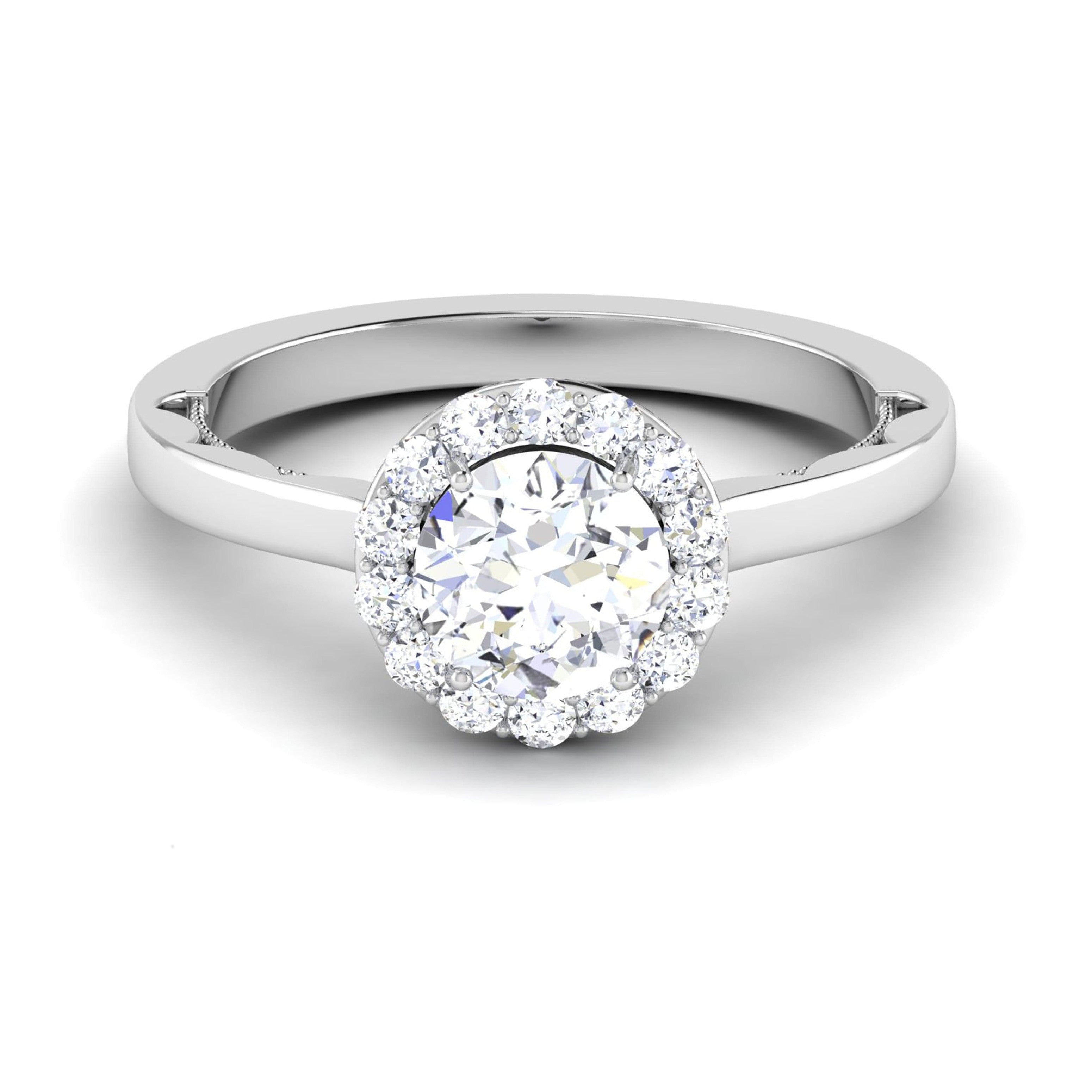 50 Pointer Platinum Diamond Halo Solitaire Engagement Ring JL PT 6590