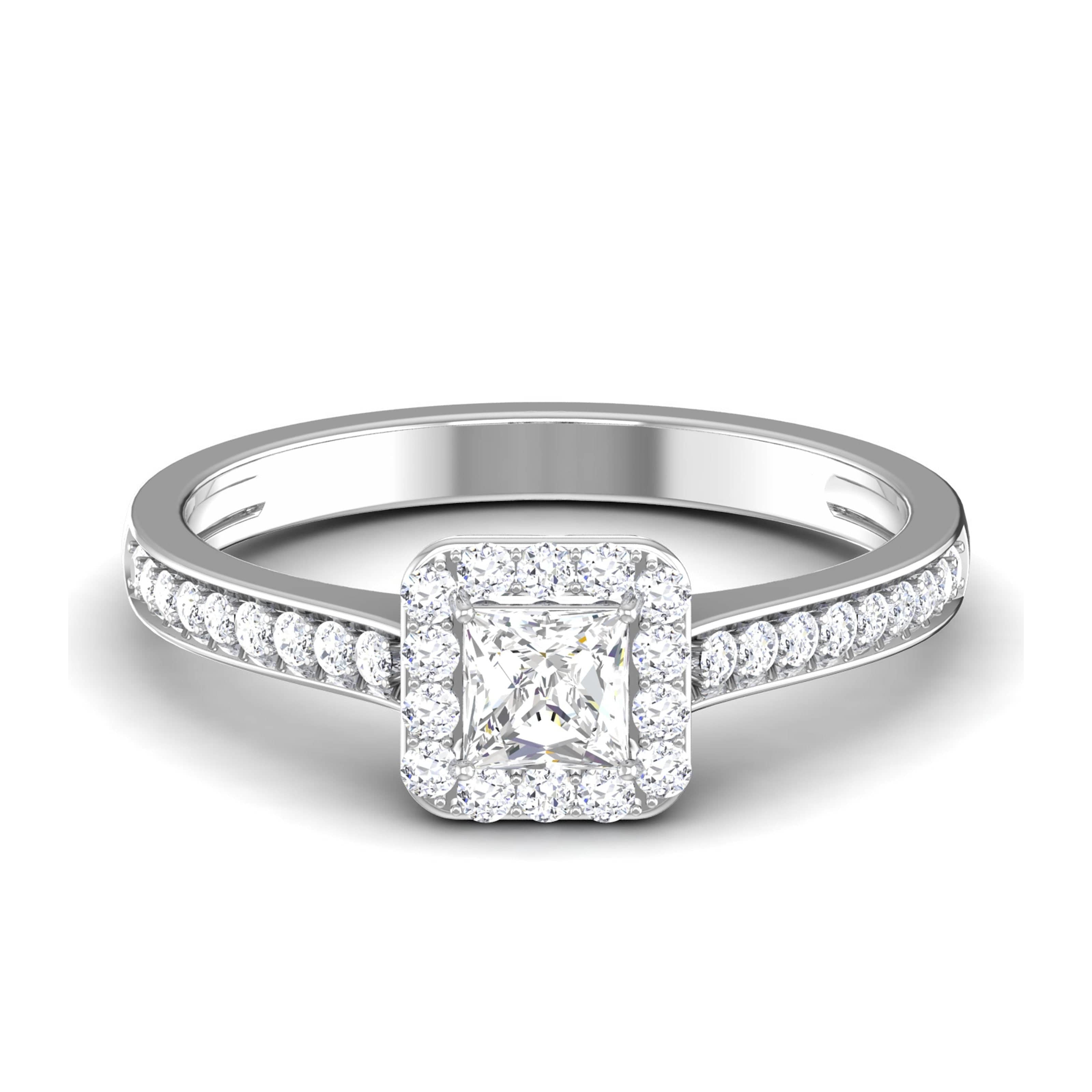 50 Pointer Platinum Shank Halo Princes Cut Diamond Solitaire Engagement Ring JL PT 7013
