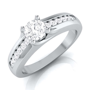 70-Pointer Platinum Solitaire Engagement Ring for Women with Accent Diamonds JL PT G 119-B