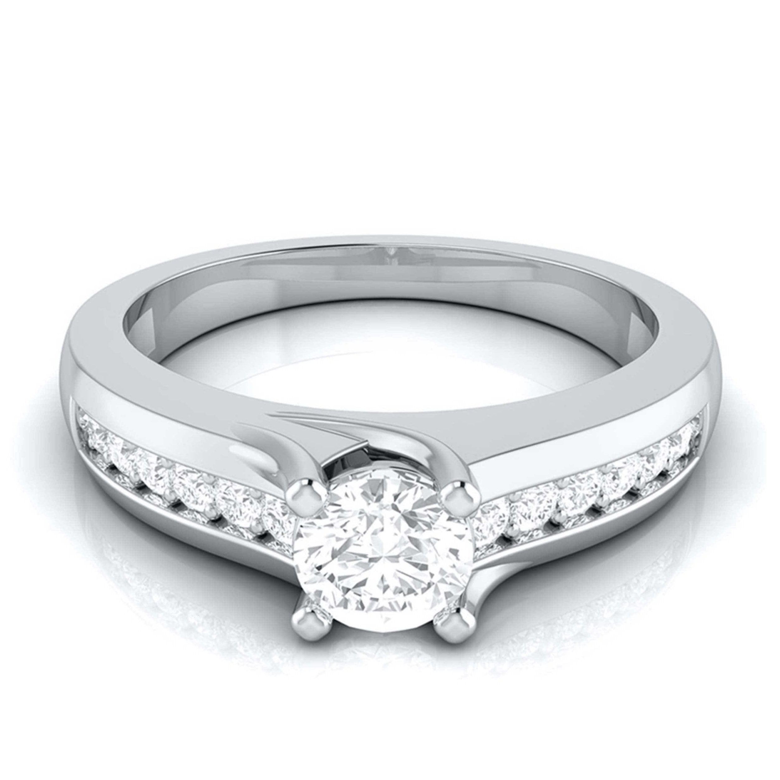 50-Pointer Platinum Solitaire Accent Diamonds Engagement Ring for Women JL PT G 119-A