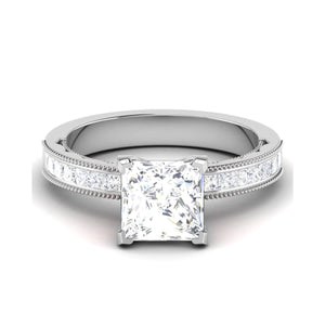 50 Pointer Princes Cut Solitaire Platinum Engagement Ring with Diamond Shank JL PT 6605