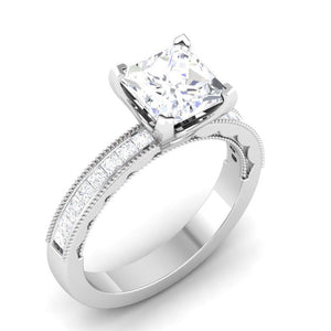 50 Pointer Princes Cut Solitaire Platinum Engagement Ring with Diamond Shank JL PT 6605