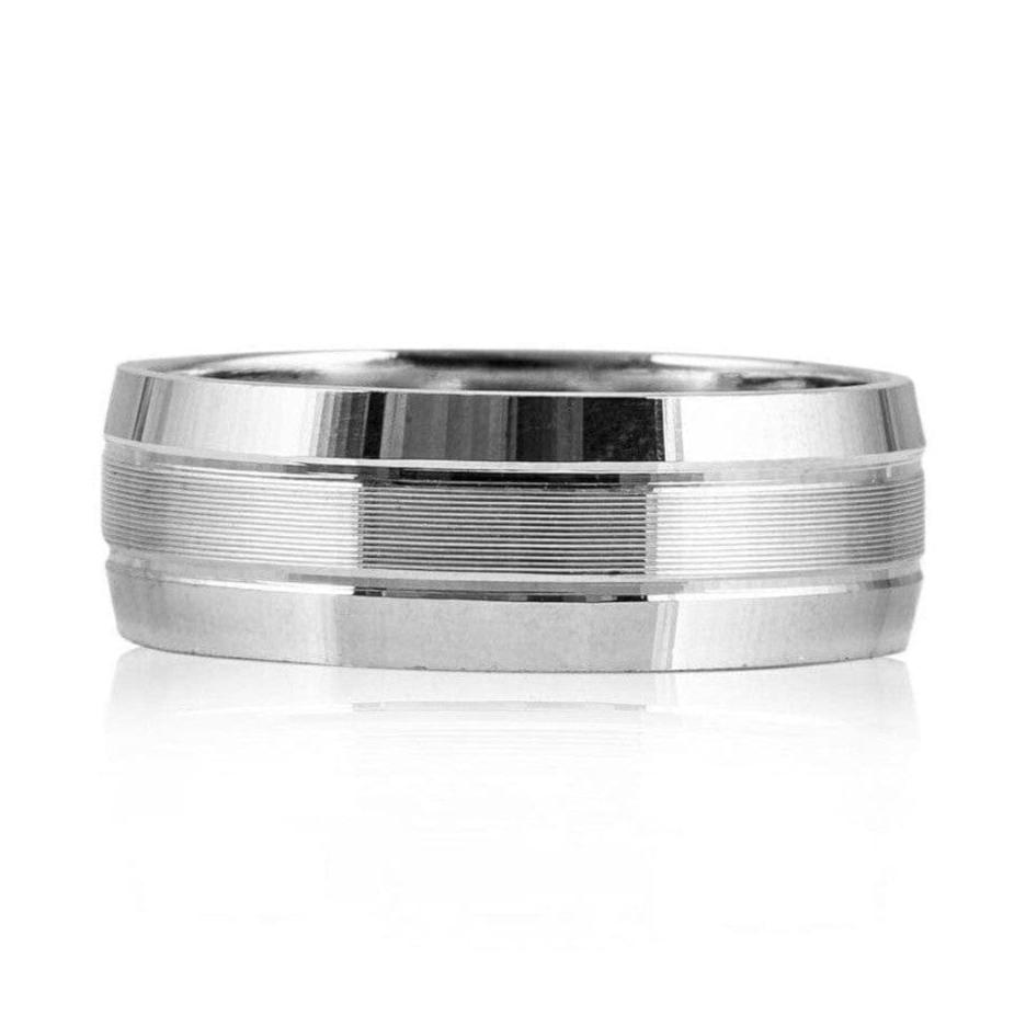 7mm Elegant Plain Platinum Ring for Men with Horizontal Lines JL PT 541