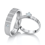 Load image into Gallery viewer, A Mighty Match Matte Finish Platinum Couple Rings with Single Diamonds JL PT 953
