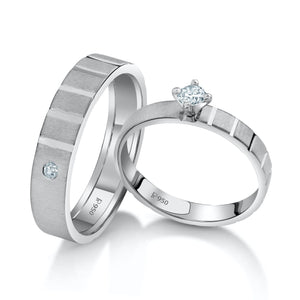 A Mighty Match Matte Finish Platinum Couple Rings with Single Diamonds JL PT 953