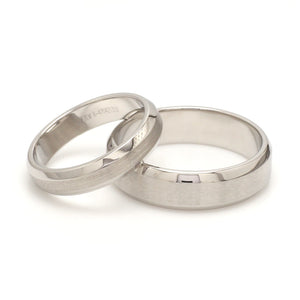 Beveled Edges Plain Platinum Couple Ring JL PT 616 - A Solid