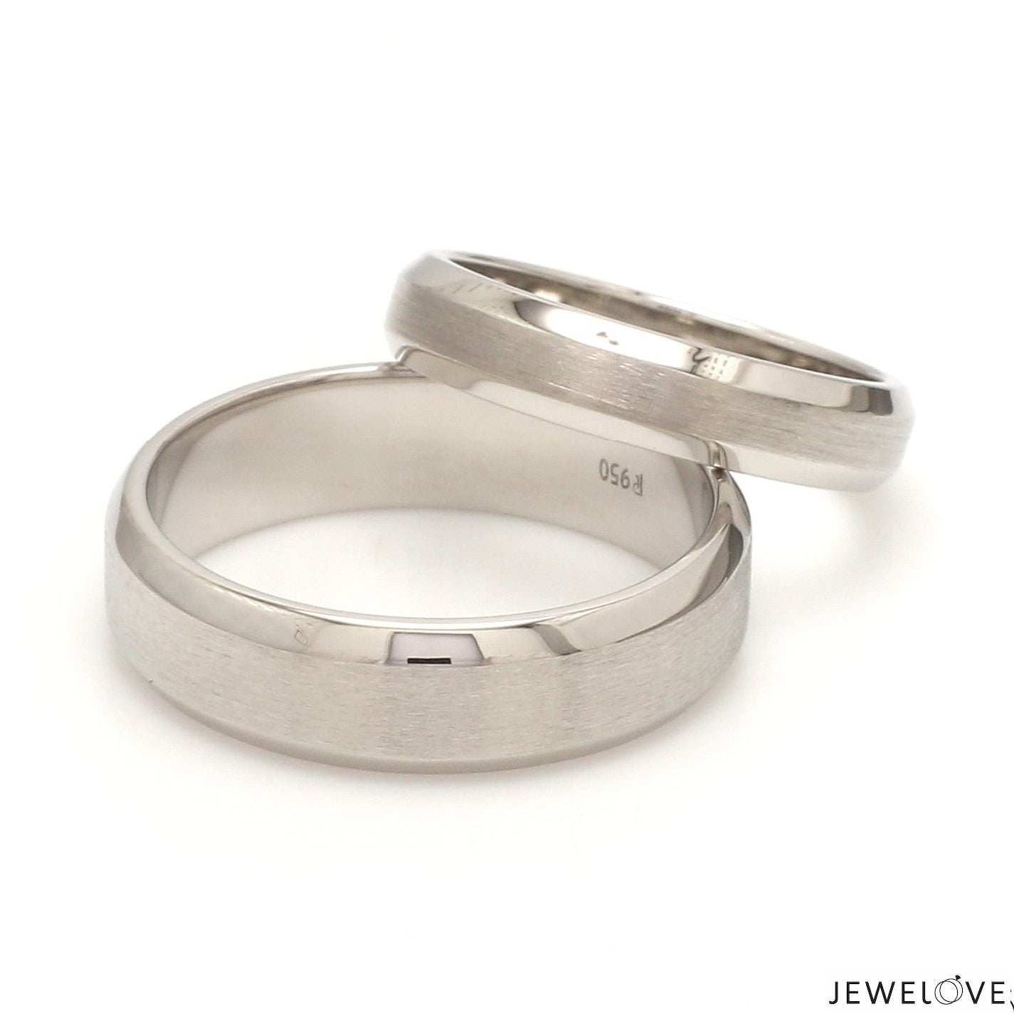 Beveled Edges Plain Platinum Couple Ring JL PT 616 - A Solid