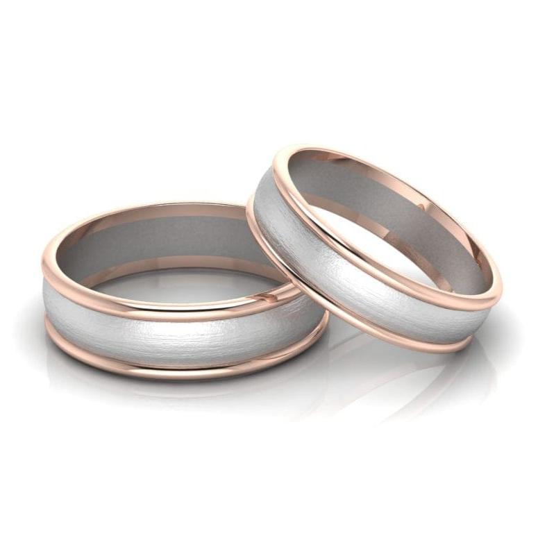 Classic Plain Platinum Couple Rings With a Rose Gold Border JL PT 633