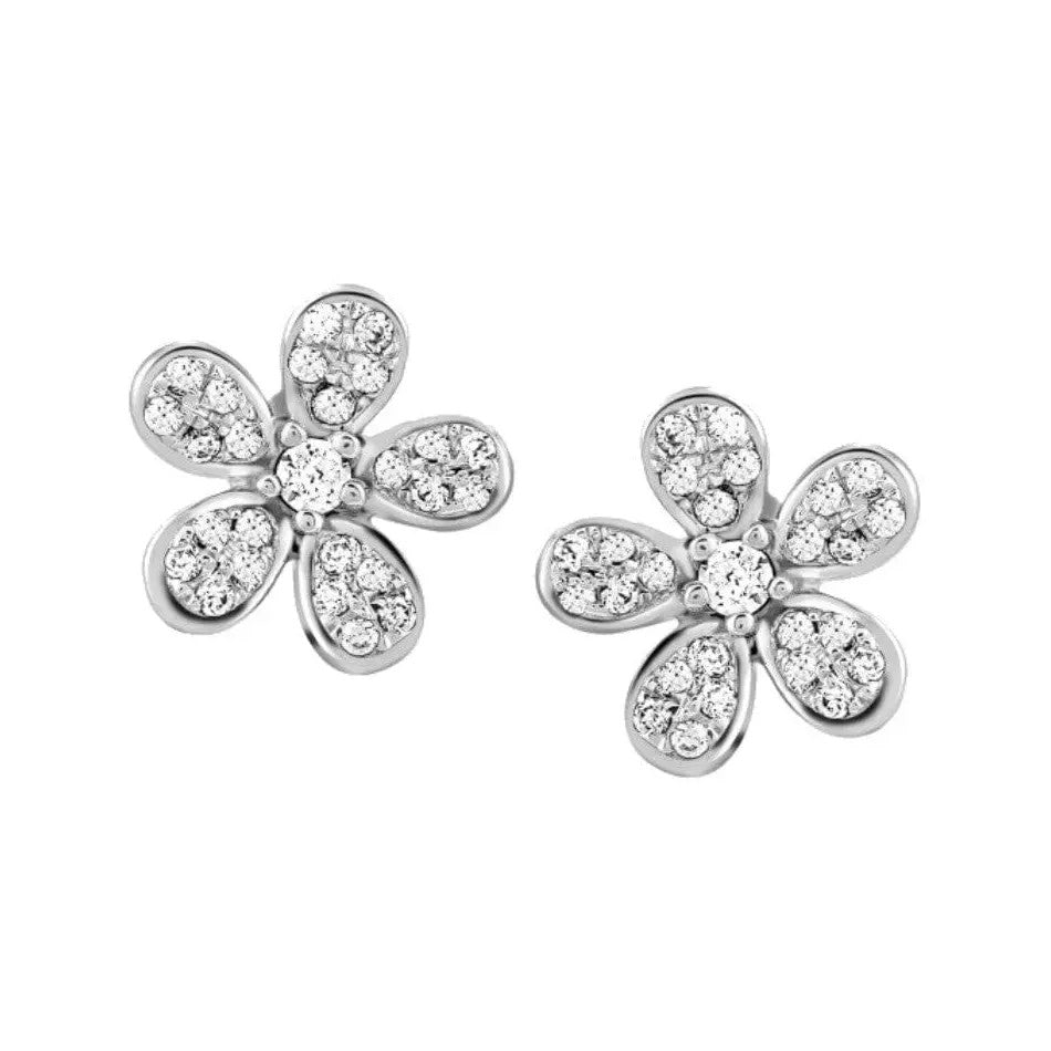 Cute Flowery Platinum Earrings with Diamonds JL PT E 158