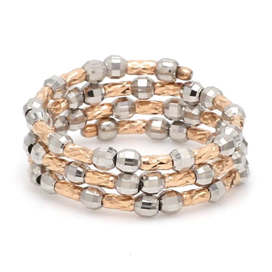 Dazzling Shiny 3-Row Flexible Platinum & Rose Gold Ring with Diamond Cut Balls JL PT 718