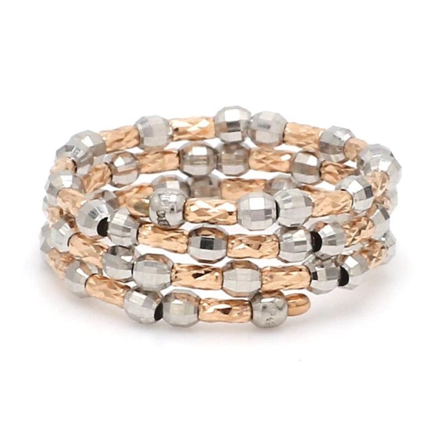 Dazzling Shiny 3-Row Flexible Platinum & Rose Gold Ring with Diamond Cut Balls JL PT 718