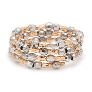 Dazzling Shiny 3-Row Flexible Platinum & Rose Gold Ring with Diamond Cut Balls JL PT 718