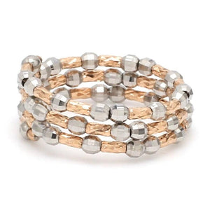 Dazzling Shiny 3-Row Flexible Platinum & Rose Gold Ring with Diamond Cut Balls JL PT 718